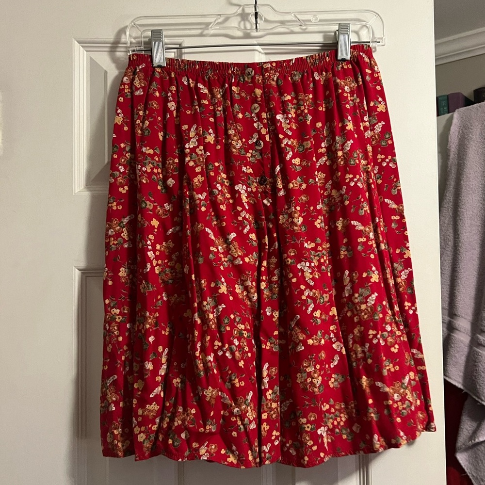 Liz Baker Red Floral Skirt